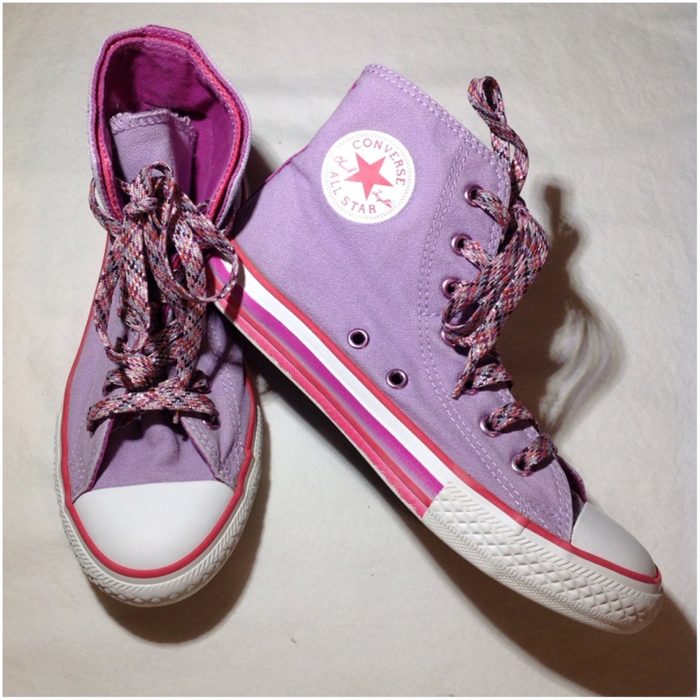 Junior's Purple Double Tongue High Top Converse